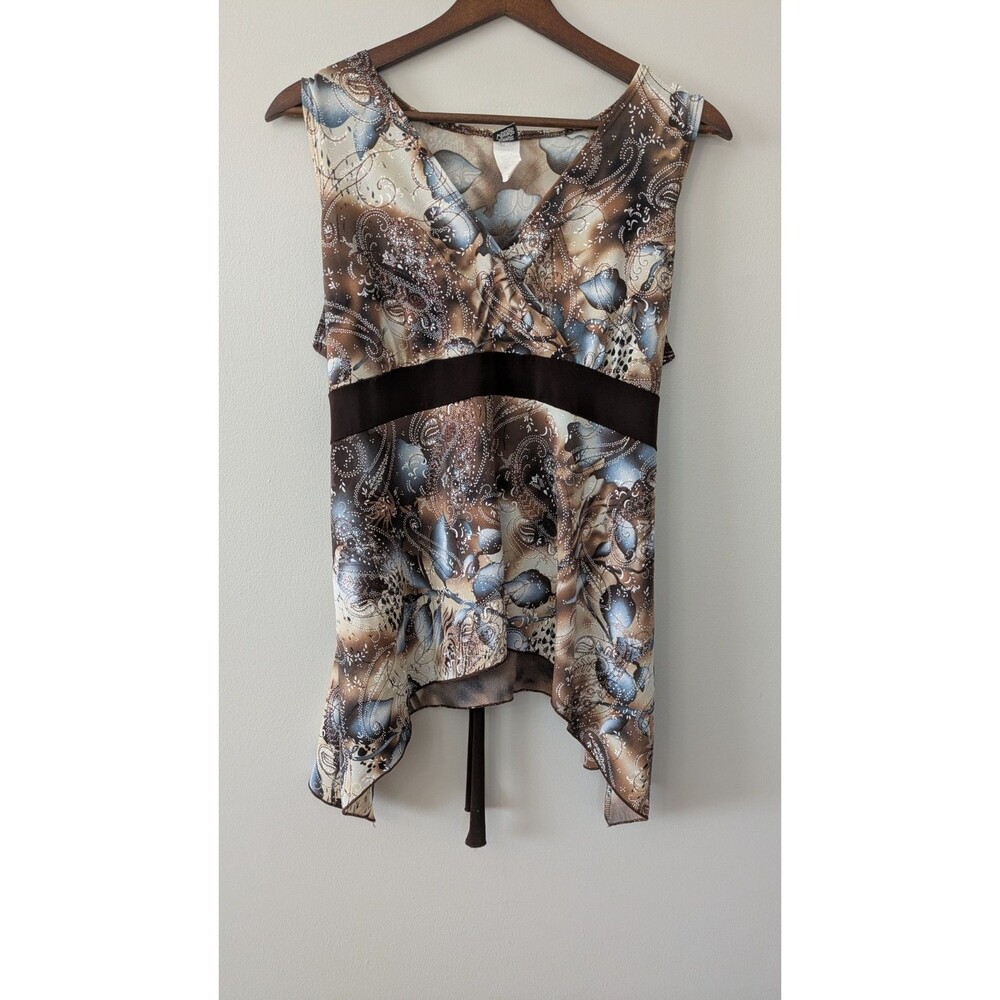 Vintage Y2K Asymmetric Babydoll Tank Top 3X Forest Fairy Grunge Glitter Tie Back